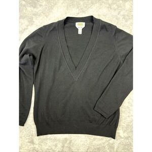 Talbots Merino Wool Sweater Large Made in Italy Black V Neck Washable WoolMark